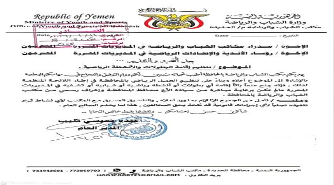 شباب ورياضة الحديدة يضع ضوابط جديدة لإقامة البطولات والفعاليات ...